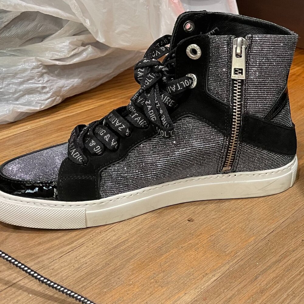 Zadig & Voltaire Women's ZV1747 High Flash Sparkle High Top Suede Sneakers - Picture 4 of 6